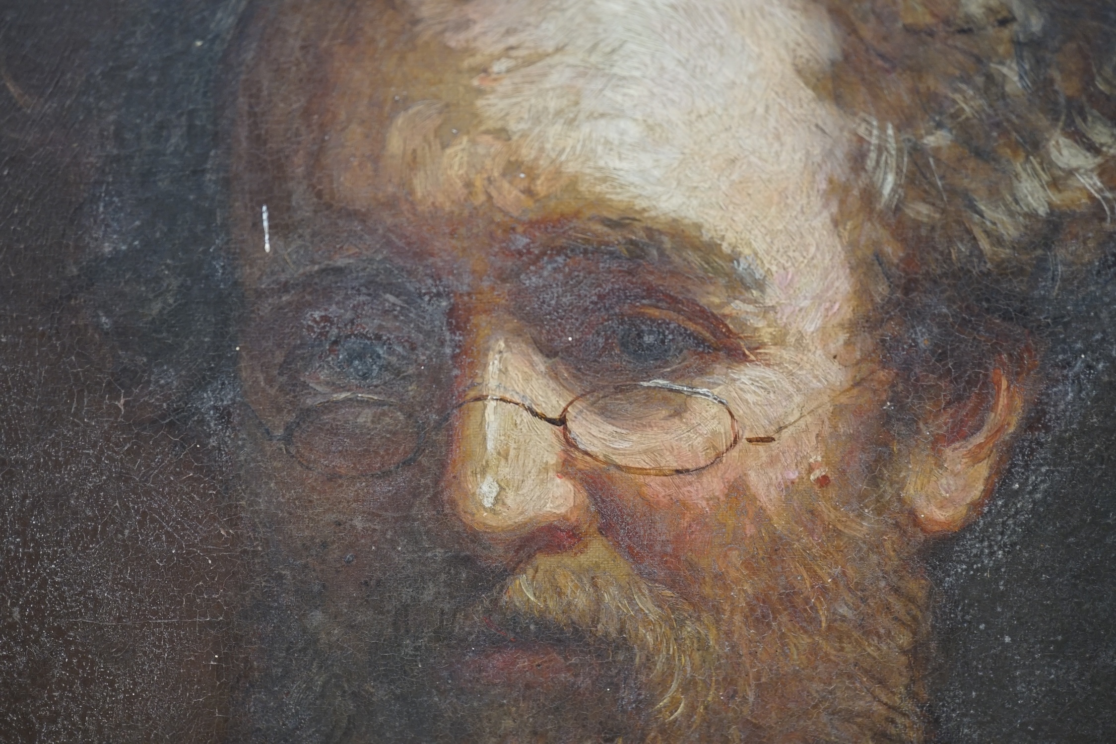 19th century, oil on canvas, Portrait of John Hewetson, stamped to the canvas verso together with a heightened pastel sketch of the same sitter, both unframed, largest 76 x 63cm. Condition - poor to fair
